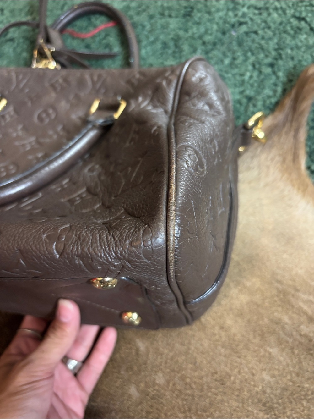 Vintage Brown Monogram Leather Satchel - Picture 13 of 15
